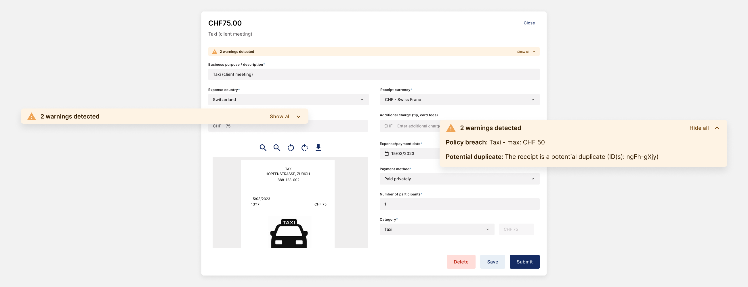 5.Warnings - Expense form